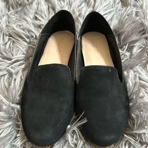 Black Aldo Nubuck Leather Flats
